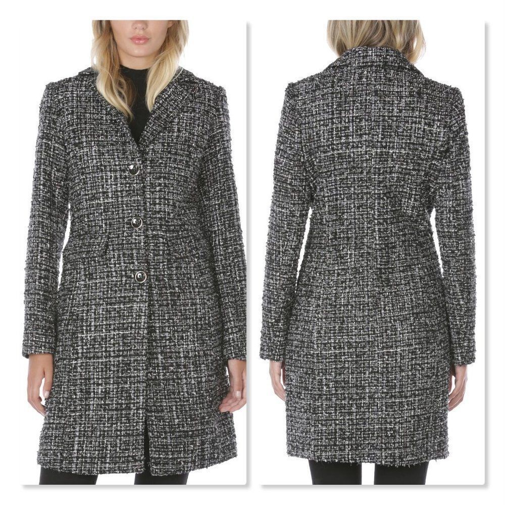 Laundry by Shelli Segal Metallic Tweed Reefer Walker Coat size Small- NEW